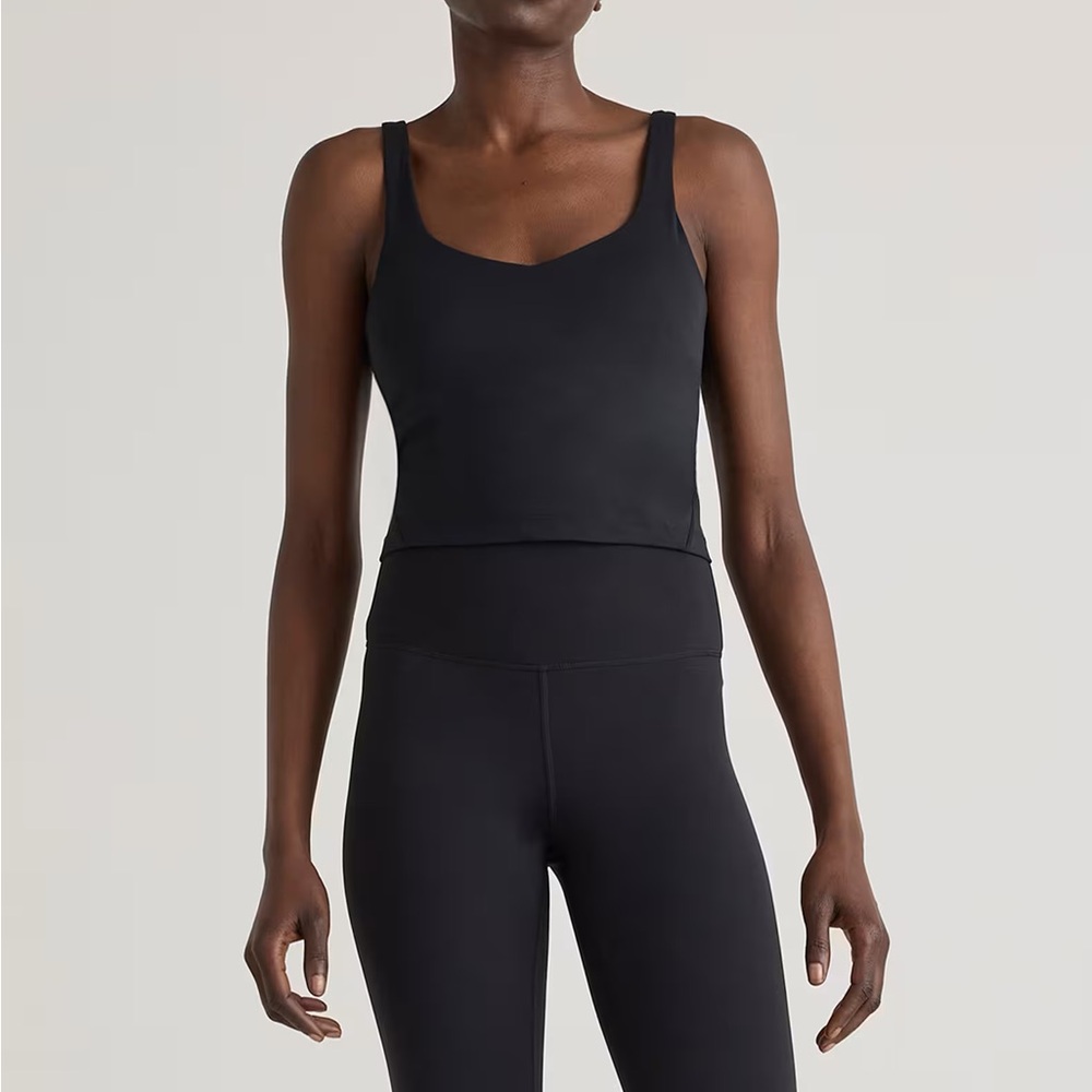 NWT Quince Women's Ultra Form V Neck Black Cropped Sports Bra Sz XS S and M